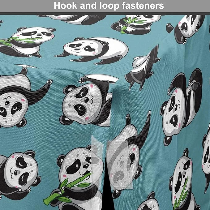 Lunarable Panda Dog Crate Cover, Cartoon Style Pandas Eating Branches Bear Poses in Sleeping and Rolling, Easy to Use Pet ...