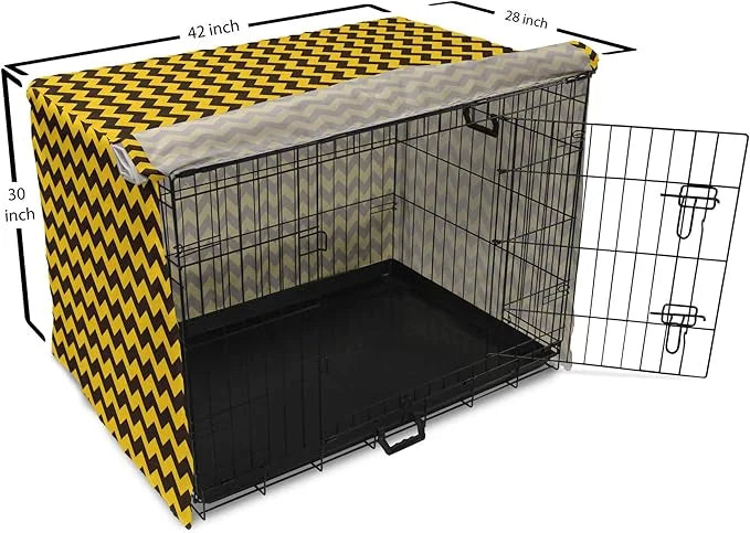 Lunarable Chevron Dog Crate Cover, Geometric Stripes Symmetric Large Parallel Line Glide Reflection Image, Easy to Use Pet...