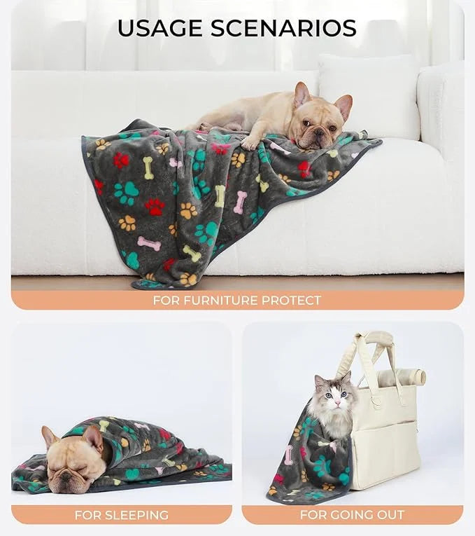 1 Pack 6 Blankets Dog Cat Soft Fluffy Fleece Pet Blanket Warm Cute Print Design Puppy Kitten Blanket Doggy Bone Medium(30"...