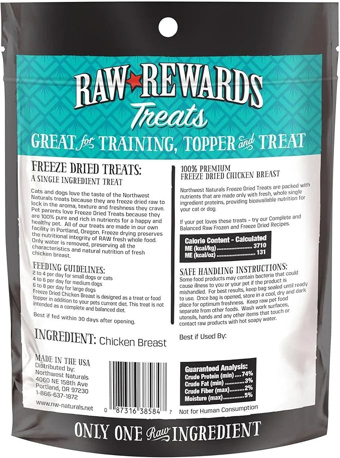 Northwest Naturals Raw Rewards Freeze-Dried Chicken Breast Treats for Dogs and Cats - Bite-Sized Pieces - Healthy, 1 Ingre...