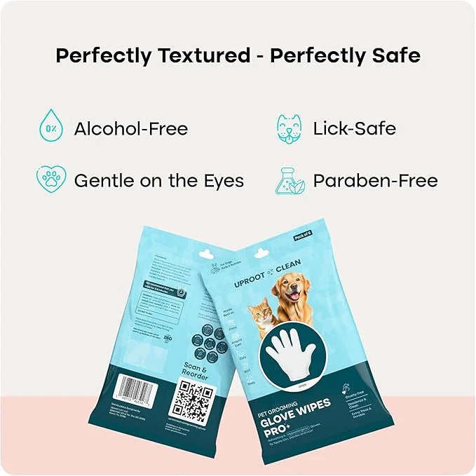Uproot Clean Dog Cleaning Gloves: 1 Month Supply - Extra-Thick Pet Glove Wipes for Dogs & Cats - Easy Wipe Paws, Eyes, Ear...