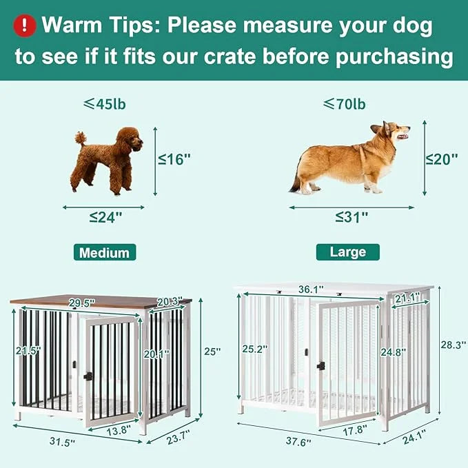 Heavy Duty Dog Crate Furniture, Fully Assembled exc. Locks, All Metal Frame & Wooden Tabletop, Modern Kennel for Small Dog...