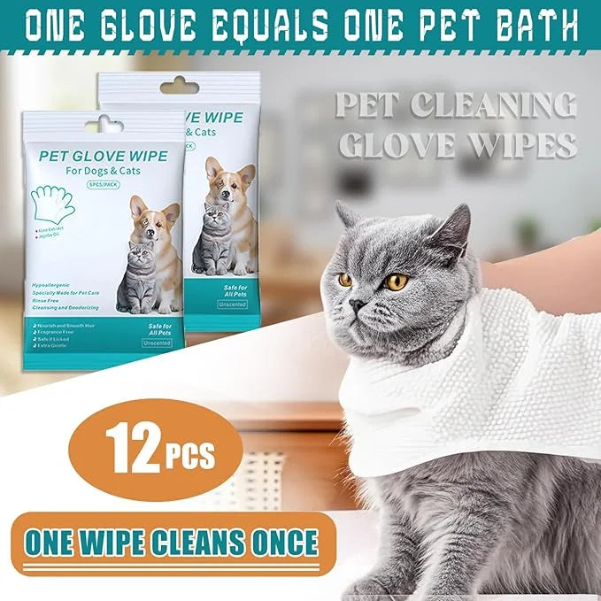 Pet Cleaning Glove Wipes 12 Count – No-Rinse for Dogs and Cats, Cleans, Grooms and Deodorizes Perfect for Daily Care Trave...