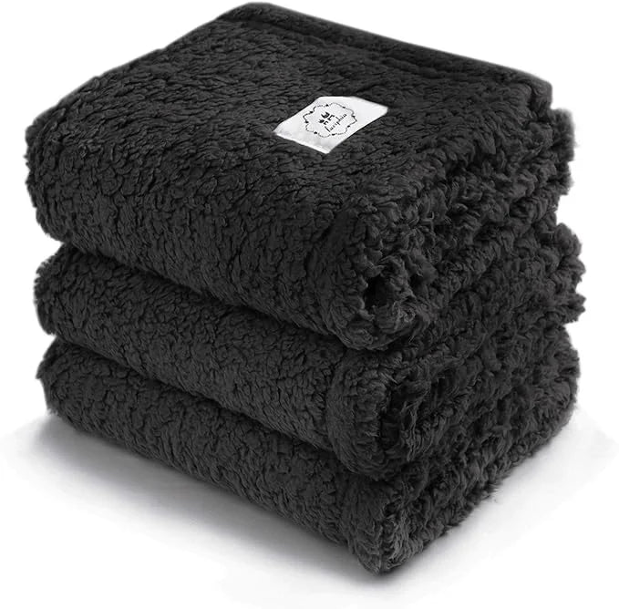 1 Pack 3 Calming Blankets Fluffy Premium Fleece Pet Blanket Soft Sherpa Throw for Dog Puppy Cat Black Small (23”x16'') - P...
