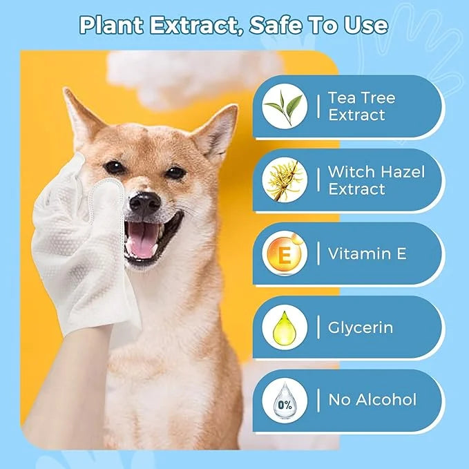 Vannon Extra Thick Pet Bathing Wipes for Dogs & Cats, Cleaning & Odor-Controlling Grooming Gloves, Nourish Fur Glove Wipes...
