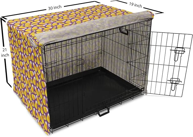 Lunarable Candy Corn Dog Crate Cover, Halloween Themed Pattern of Irregular Tasty Junk Food for Comfort, Easy to Use Pet K...