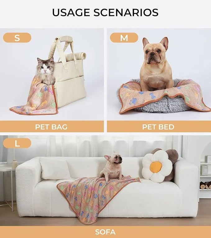 1 Pack 3 Blankets Super Soft Fluffy Cute Bone Pattern Pet Blanket Flannel Throw for Dog Puppy Cat Pink/Brown/Purple Medium...