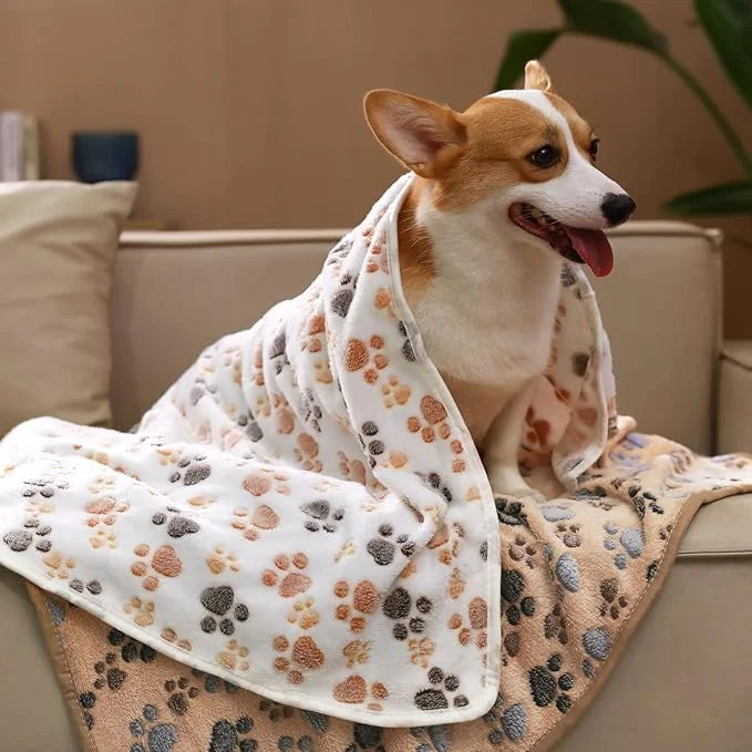 1 Pack 3 Blankets Super Soft Fluffy Premium Fleece Pet Blanket Flannel Throw for Dog Puppy Cat Paw Brown/Pink/White Medium...