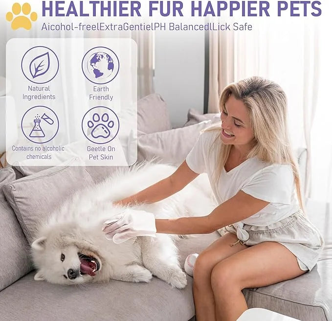 Pet Cleaning Glove Bathing Wipes for Dogs and Cats, Hypoallergenic Deodorizing No-Rinse Grooming Wipes for Paws, Body, and...