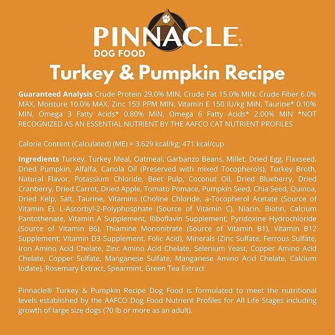 Pinnacle Pet Pinnacle Turkey & Pumpkin Dry Dog Food 22 lb, Infused with Broth - Product Image