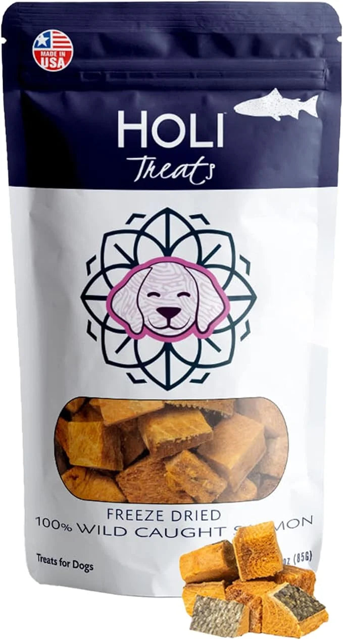 HOLI Freeze Dried Salmon Dog Treats - with Omega 3 and 6 Fish Oil - All Natural Dog Treats - Human Grade - Wild Caught Ski...