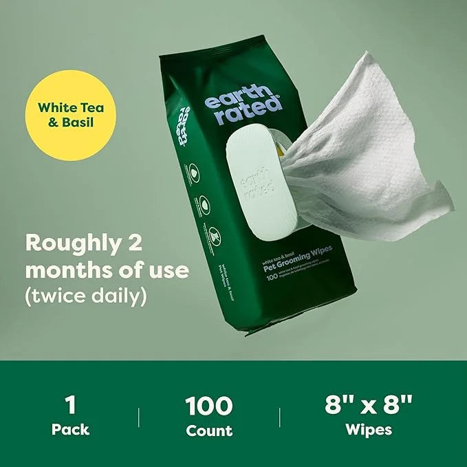 Earth Rated Pet Grooming Wipes for Dogs and Cats, Hypoallergenic, 3-in-1 Cleaning, Deodorizing and Hydrating, for Paws, Bo...