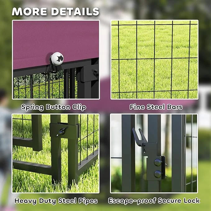PawHut 7.9' x 4' x 6' Outdoor Dog Kennel, Welded Wire Heavy Duty Dog Run with 360° Rotating & 4 Level Adjustable Bowls, Do...