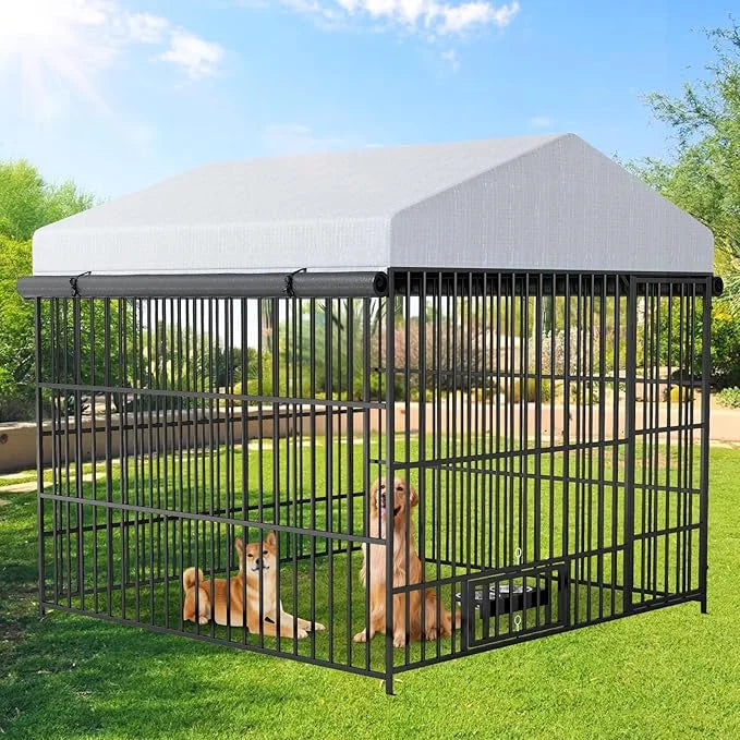 Rovibek Outdoor Dog Kennel with Roof, Dog Kennel Outside with 3 Sides Sun-Proof Cover, Large Outdoor Dog Playpen, Dog Run ...