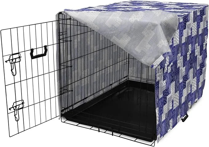 Lunarable Geometric Dog Crate Cover, Eastern Inspirations Canonical Paisley and Floral Composition Squares, Easy to Use Pe...