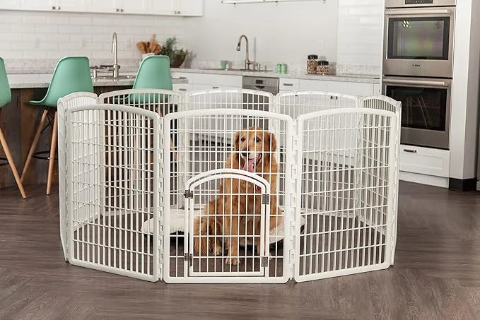 IRIS USA Dog Playpen, 8-Panel 34" Pet Playpen with Door, Puppy Playpen, Indoor/Outdoor Dog Pen, 63 x 63 x 34, Foldable, Cu...