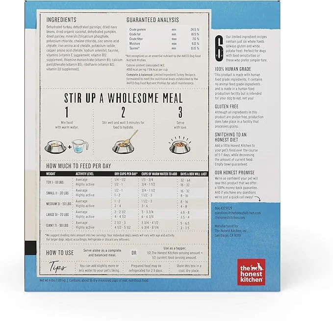 The Honest Kitchen Dehydrated Limited Ingredient Turkey Dog Food, 4 lb Box - Product Image