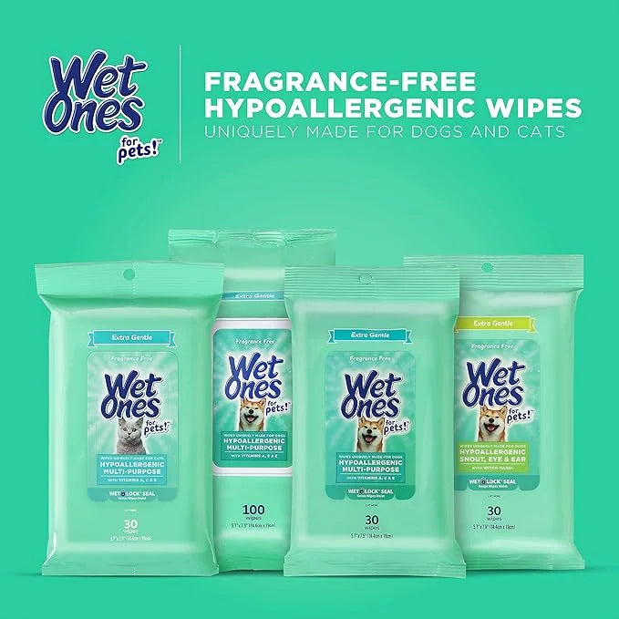 Wet Ones for Pets Hypoallergenic Multi-Purpose Dog Wipes with Vitamins A, C & E, 100 ct - 12 Pack | Fragrance-Free Hypoall...