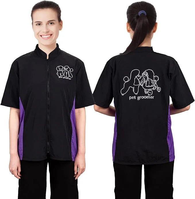 Noverlife Pet Grooming Workwear with Full Zipper, M Size, Anti-Static Pet Beautician Work Clothes, Lightweight Hair Repell...
