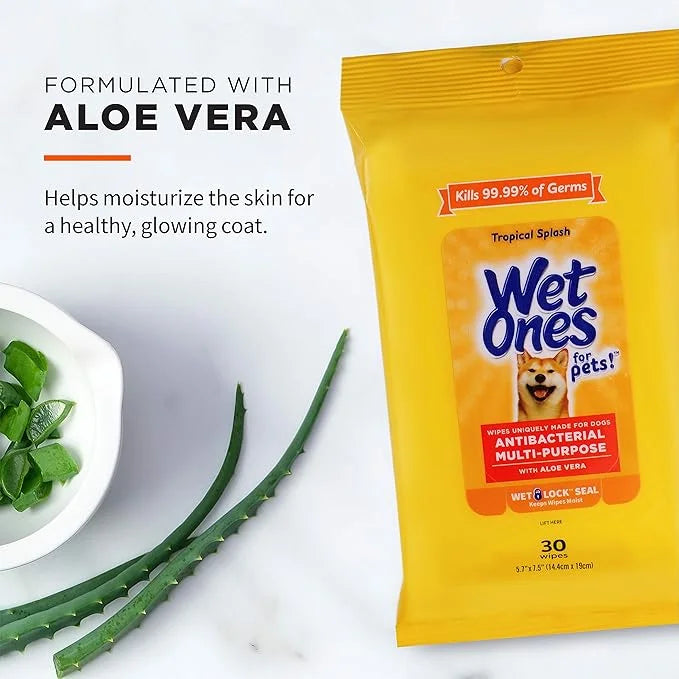 Wet Ones for Pets Multi-Purpose Dog Wipes with Aloe Vera, 30 count - 24 pack | Dog Wipes for All Dogs in Tropical Splash S...