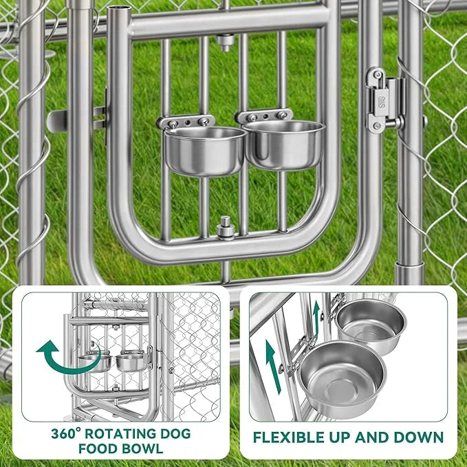 YITAHOME 10'x10' Large Outdoor Dog Kennel with Rotating Feeder Bowls, Outdoor Dog Enclosure with Roof, Heavy Duty Dog Cage...