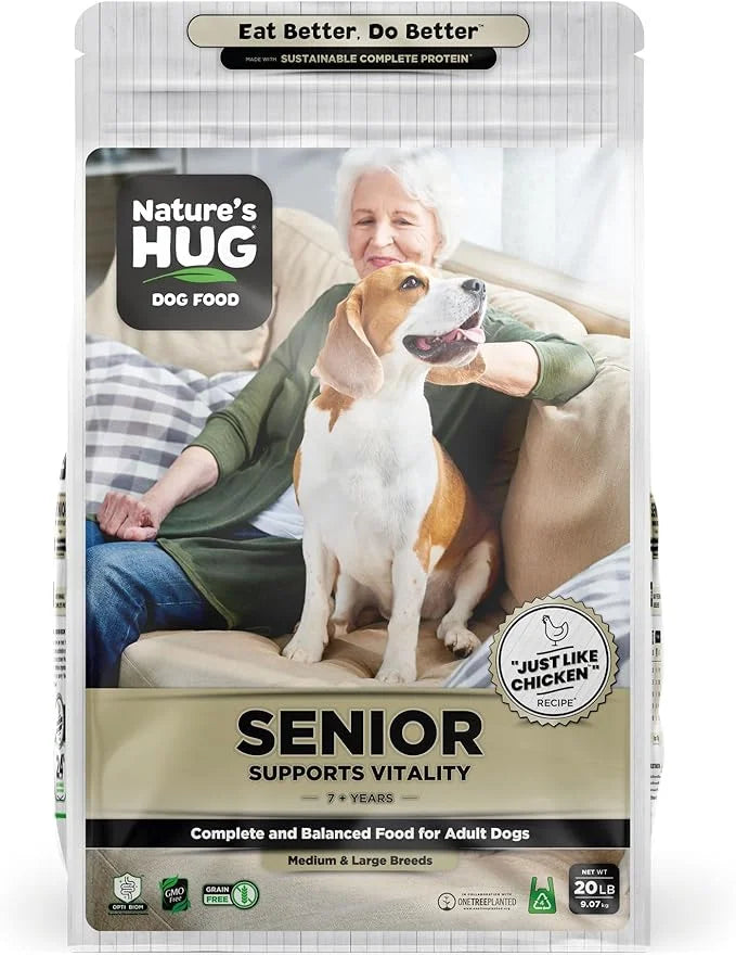 Nature's HUG Dry Dog Food, for Senior-Medium & Large Breeds, 20 lb. Bag, Chicken Flavor Plant-Based Protein Vegetarian Kib...