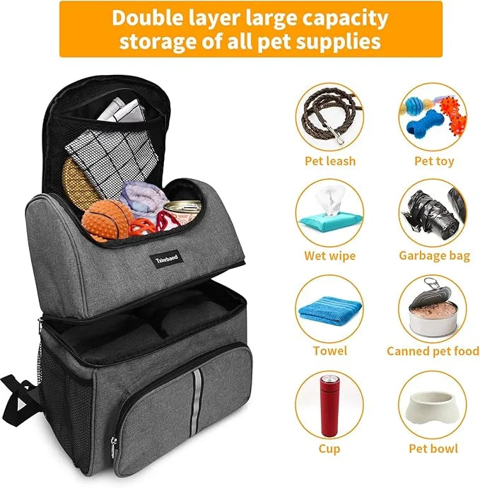 Dog Bags For Traveling Dog Diaper Bag Airline Approved Dog Food Travel Bag with 2 Food Storage Containers Bag Pet Camping ...