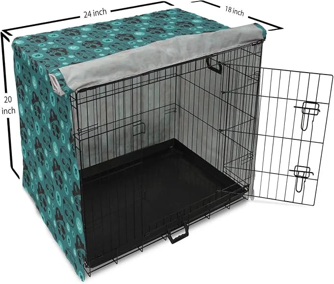 Lunarable Panda Dog Crate Cover, Pirate and Sailor Bears Skulls on Crossed Bones Anchors Within Circles, Easy to Use Pet K...
