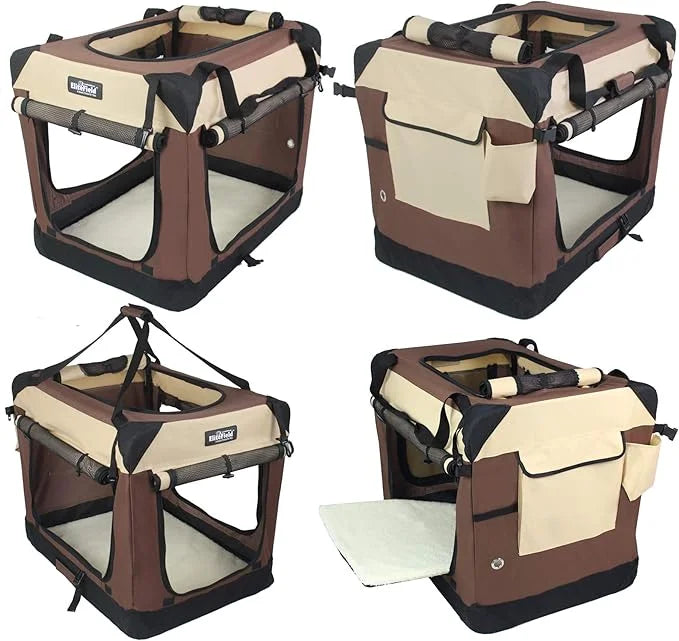 EliteField 4-Door Folding Soft Dog Crate with Curtains, Carrying Bag and Fleece Bed (2 Year Warranty), Indoor & Outdoor Pe...