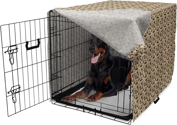 Lunarable Vintage Halloween Dog Crate Cover, Halloween Witch Hat Cauldron Fall Jack o' Lantern Black Cat, Easy to Use Pet ...