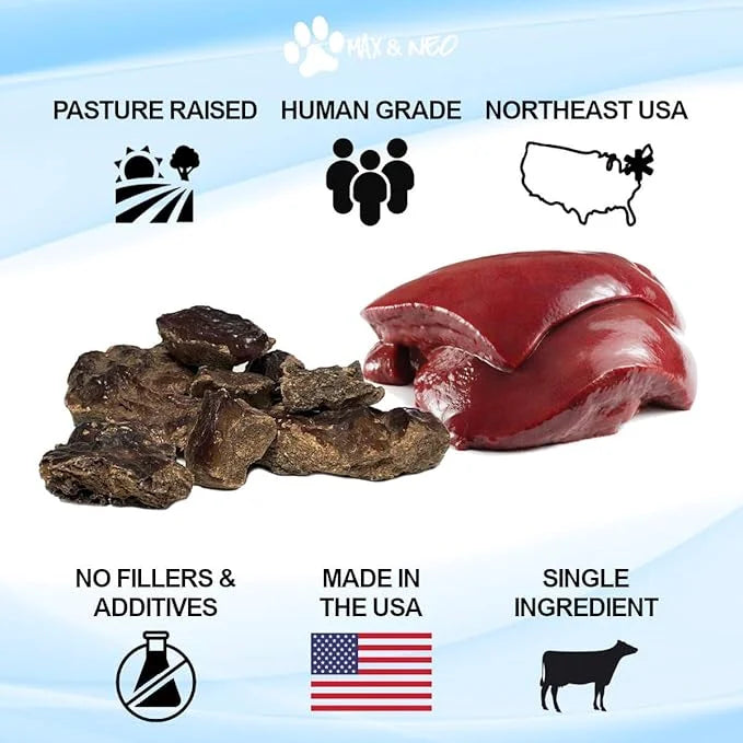 Max and Neo Freeze Dried Beef Liver Dog Treats - Single Ingredient, Pasture Raised, Grass Fed, Human Grade Beef Grown in T...