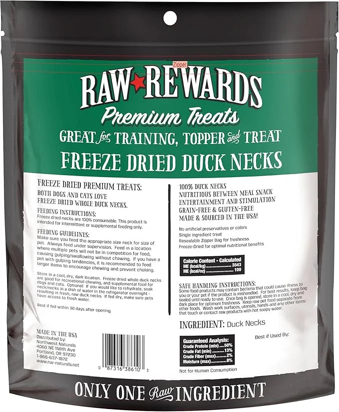 Northwest Naturals Raw Rewards Freeze-Dried Duck Neck Treats for Dogs and Cats - Whole Neck - Healthy, 1 Ingredient, Human...