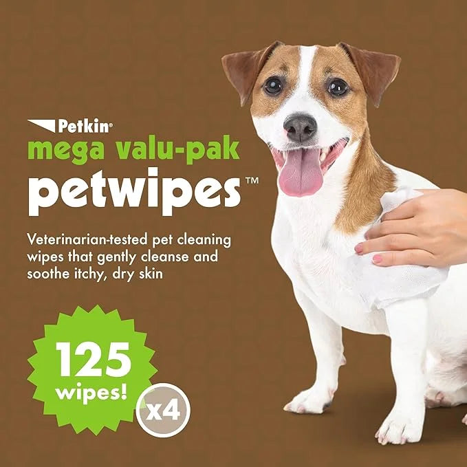 Petkin Mega Valu-Pak Pet Wipes, 500 Total Wipes - Oatmeal Pet Wipes for Dogs and Cats - for Face, Paws, Ears, and Body - S...