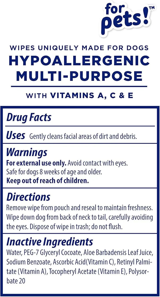 Wet Ones for Pets Hypoallergenic Multi-Purpose Dog Wipes with Vitamins A, C & E, 100 ct - 12 Pack | Fragrance-Free Hypoall...