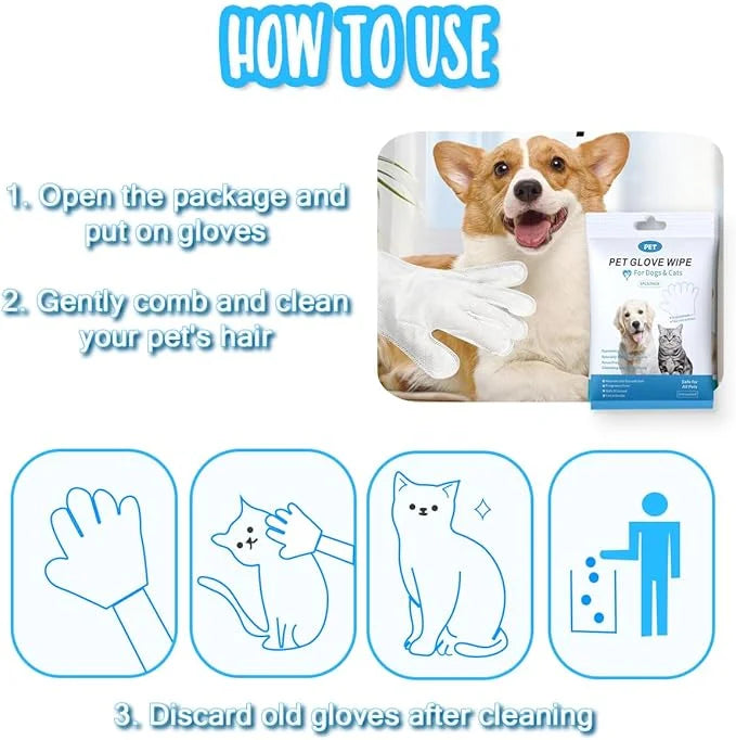 Dog and Cat Cleaning Gloves, Cleaning and Deodorizing Grooming Gloves, Dog and Cat Fur Face, Ears, Eyes, Paws Cleaner, Pet...