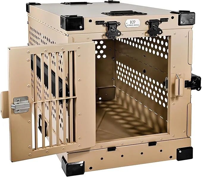 Heavy Duty Fully Collapsible Powder-Coated Aluminum Dog Crate - Small (Tan) - Product Image