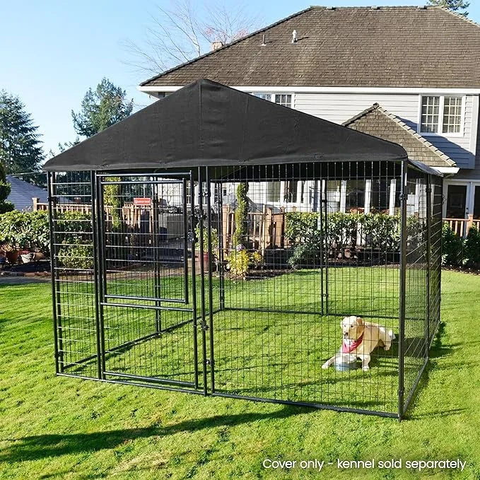 10 by 10 Feet Black Extra Large All Season Outdoor Waterproof Fully Enclosed Dog Run Kennel Cover with Sturdy Elastic Cord...