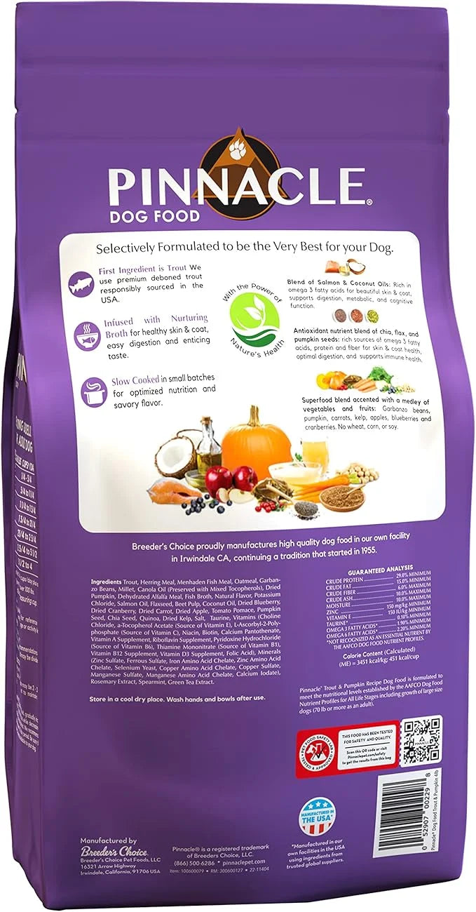 Pinnacle Trout & Pumpkin Dry Dog Food 4 lb, Infused with Broth - Product Image