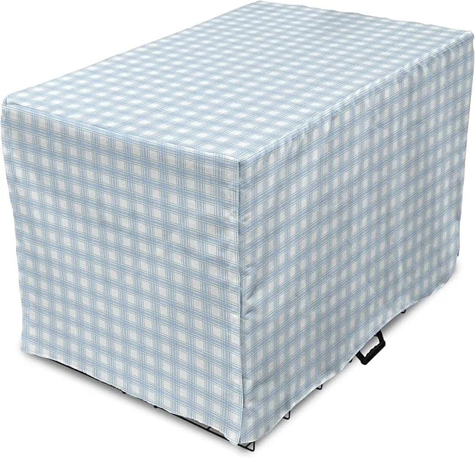 Lunarable Plaid Dog Crate Cover, Geometrical Striped Old Fashioned Pattern Pastel Colors Country, Easy to Use Pet Kennel C...