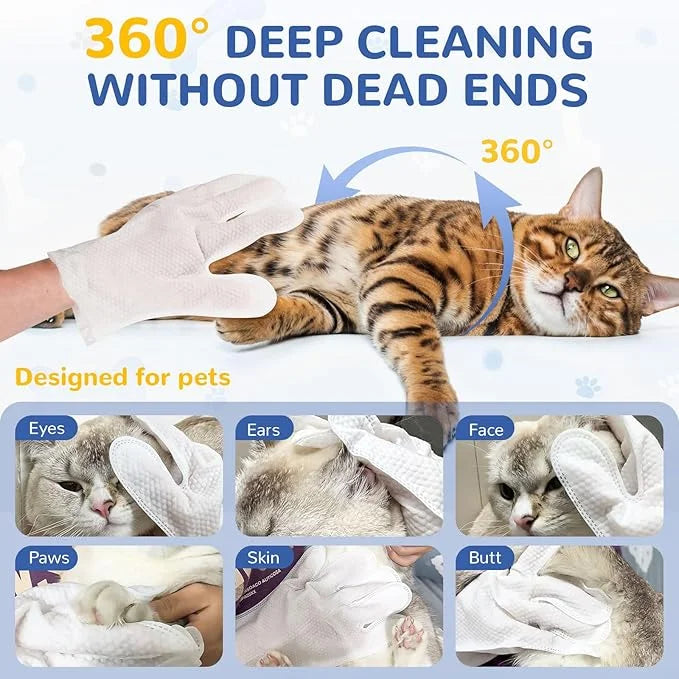 10 Pcs Pet Cleaning Glove Wipes for Dogs & Cats, Hypoallergenic Grooming Wipes, Dog Wipes for Paws and Buttocks, Dog Wipes...