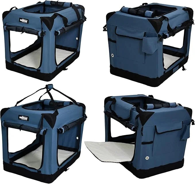 EliteField 4-Door Folding Soft Dog Crate with Curtains, Carrying Bag and Fleece Bed (2 Year Warranty), Indoor & Outdoor Pe...