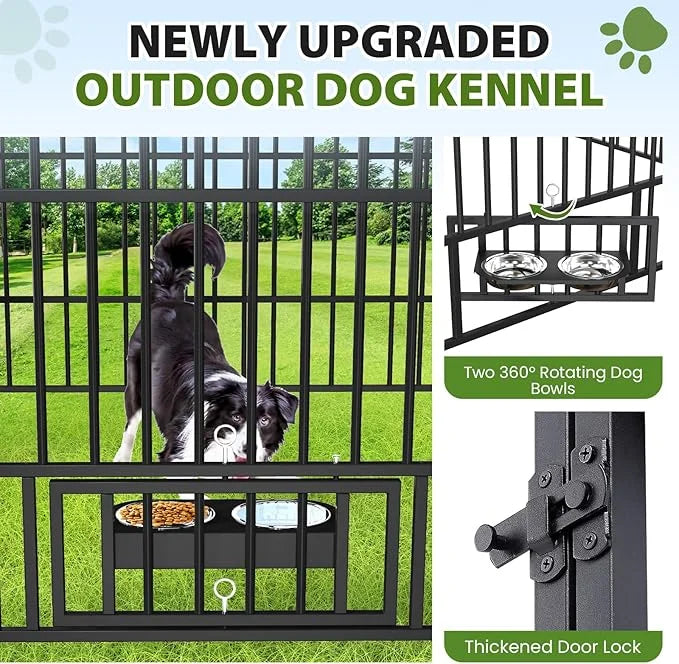 Rovibek Outdoor Dog Kennel with Roof, Dog Kennel Outside with 3 Sides Sun-Proof Cover, Large Outdoor Dog Playpen, Dog Run ...