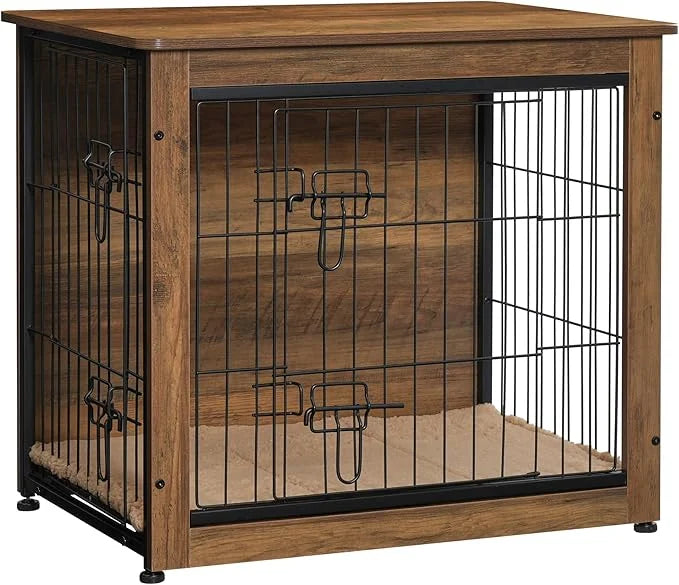 DWANTON Dog Crate Furniture with Cushion, Wooden Kennel Table with Double Doors, Indoor Dog House, Small/Medium/Large Size...