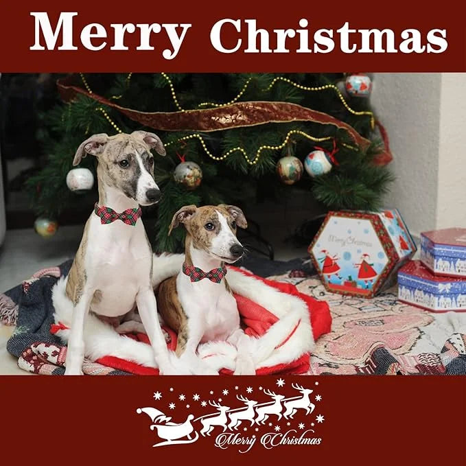 Unique style paws Christmas Dog Collar with Bow Tie Red Green Plaid Adjustable Cotton Puppy Collar for Small Medium Large ...