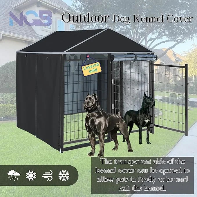 Kennel Cover,Full Coverage Kennel Cover Made of 600d Heavy Duty Waterproof Plus See-Through Clear Material, Outdoor Wind a...