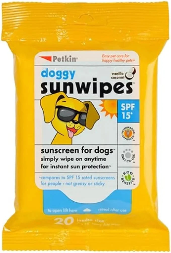 Petkin Dog Sunscreen Sunwipes - Sunscreen for Dogs, SPF 15 - Simply Wipe on Anytime for Instant Sun Protection - Includes ...