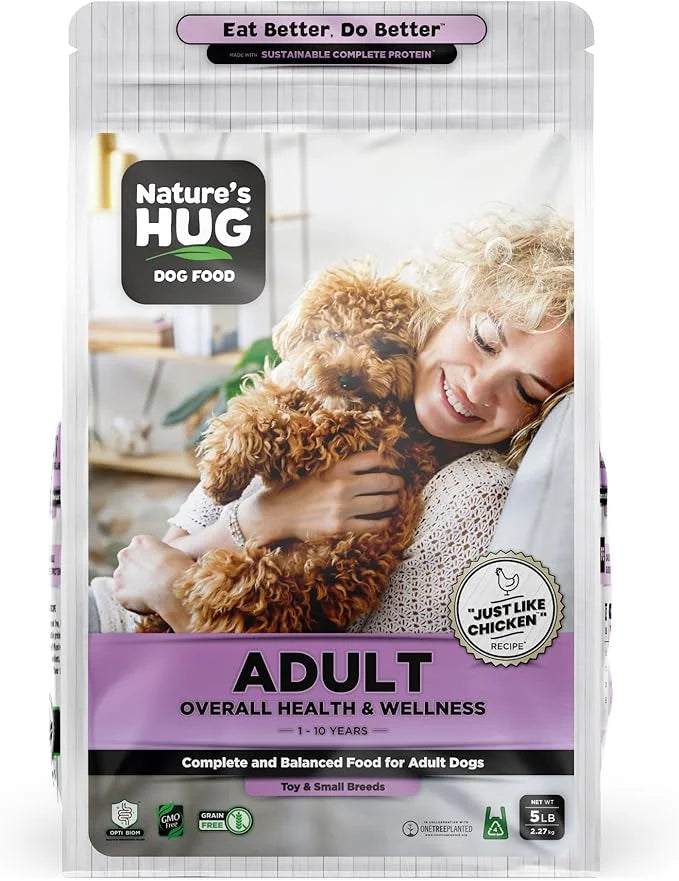 Nature's HUG Dry Dog Food, for Adult-Toy & Small Breeds, 5 lb. Bag, Chicken Flavor Plant-Based Protein Vegetarian Kibble, ...