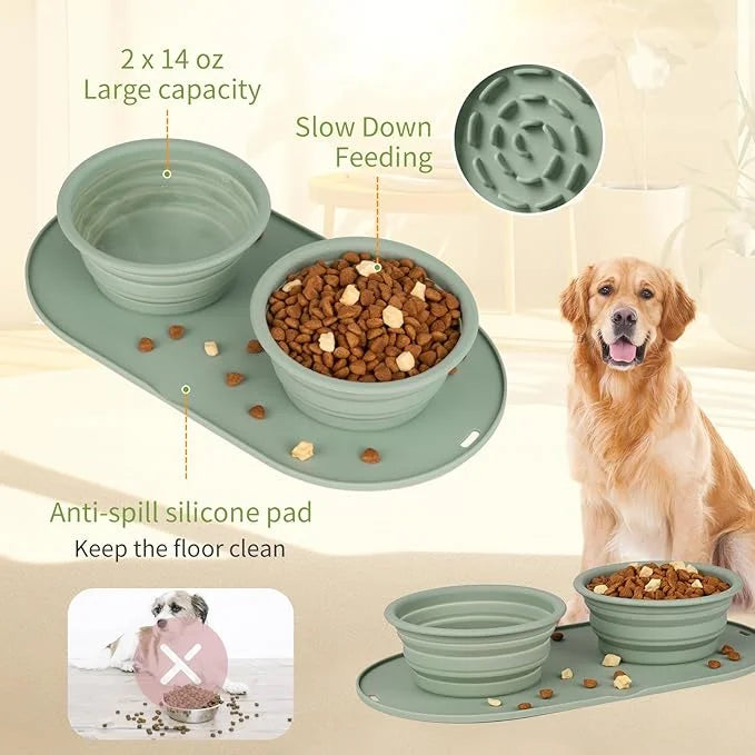 Puppy Dog Bowl,Travel Bowls Dog Food Bowls&Dog Water Bowls,No Spills,Collapsible Double Bowl,Suitable for Small and Medium...