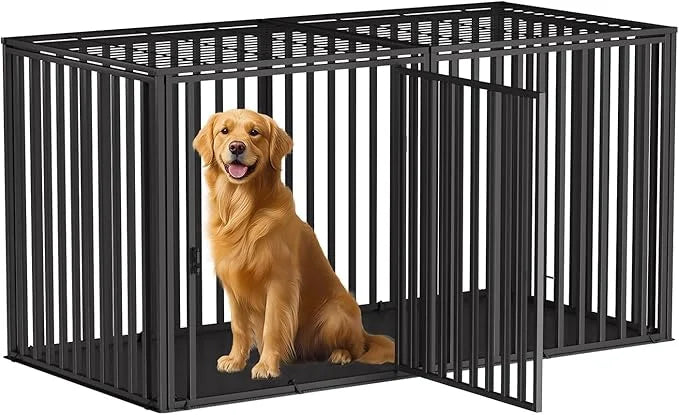 Steel Tube Heavy Anti-Bite Large Dog Crate with Mat Base, 48" L x 28" H Dog Crates for Medium Large Dogs, Big Dog Cage, Do...
