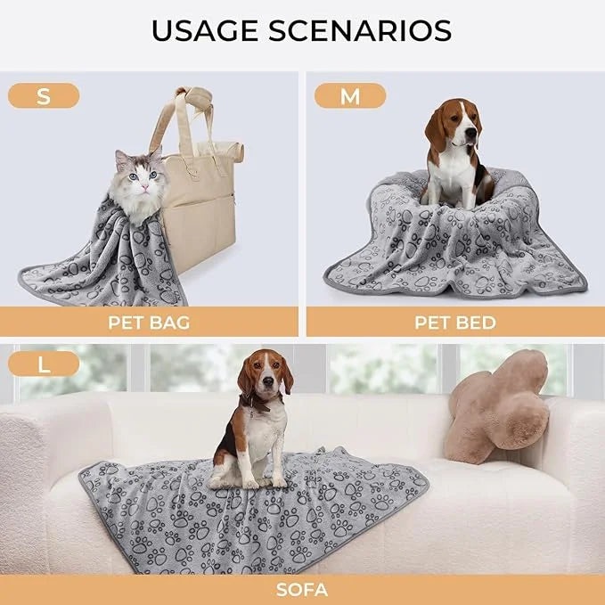1 Pack 6 Blankets Dog Cat Soft Fluffy Fleece Pet Blanket Warm Cute Print Design Puppy Kitten Blanket Doggy Paw Grey Large(...